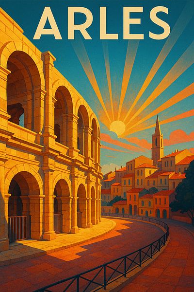 Arles Art Deco Poster – Roman Amphitheater by Travel Shop
