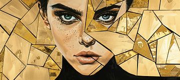 Gouden Vrouw Portret | Shard of Golden Introspection van Kunst Kriebels