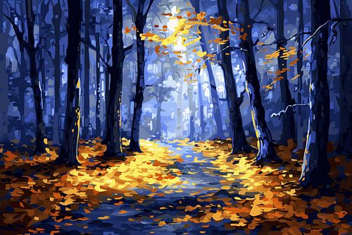 Kleurrijk herfstbos met zonlicht