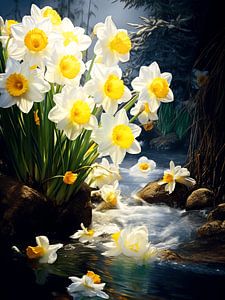 Frühling Narissen Bachlauf Blüten Lichtspiel Harmonie Romantik