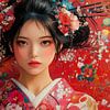 Japanese Woman in Red Kimono by robby akrim