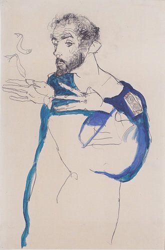 Egon Schiele - Gustav Klimt im blauen Malerkittel