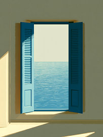 Des volets bleus au bord de la mer sur Mosaic Dialogue
