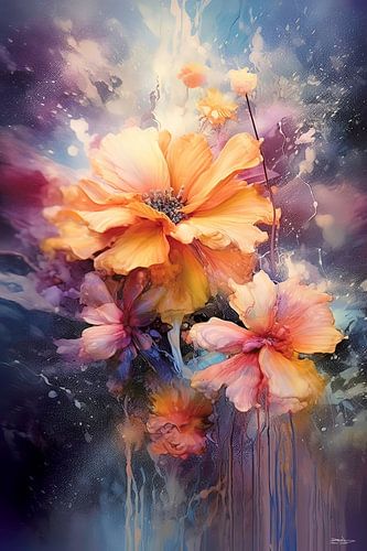 abstract aqaurel van een bloem/bloemen.