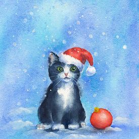 Christmas Kitty in Snow by Karen Kaspar