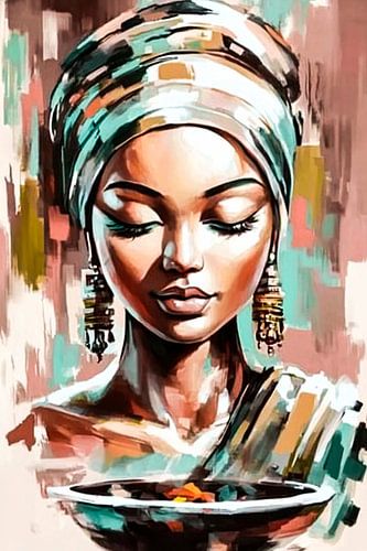 Stijlvolle vrouw met kleurrijke hoofddoek