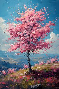 peinture rose | peinture arbre | peinture rose