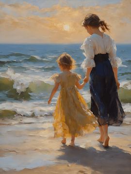 Impressionism two sisters on the beach by Jolique Arte