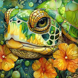 Turtle Floral by Eye catching paintings