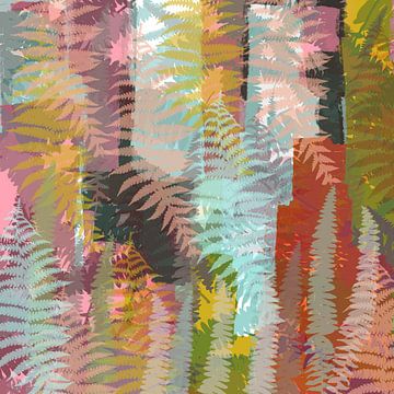 Kleurrijke abstracte botanische kunst. Stedelijke jungle. Varens. van Dina Dankers