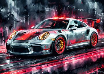 Porsche 911 GT3 RS Silver and Red Black Accent by MIROKKU