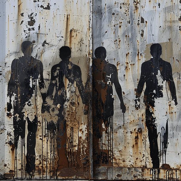 Graffiti people shadow rust metal urban street art by gm_designs