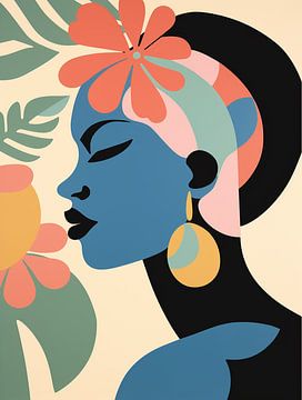 Femme africaine avec des fleurs, moderne sur Caroline Guerain