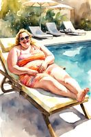 Gemütliche Dame am Pool