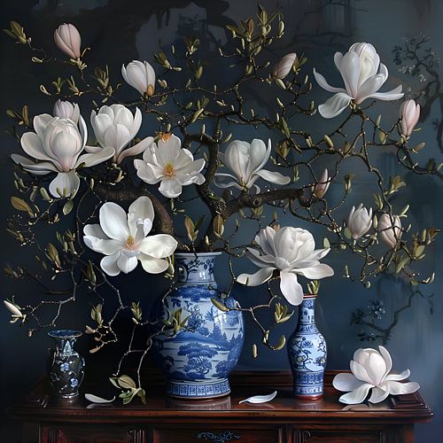 Magnolia in Delfts blauwe vazen