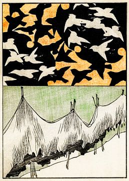 Bosleven illustratie. Traditionele vintage Japanse ukiyo-e. van Dina Dankers