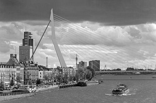 Erasmus bridge black and white in Rotterdam by Anton de Zeeuw