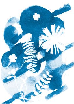 Abstracte Blauwe Bladeren & Bloemen van Lies Praet