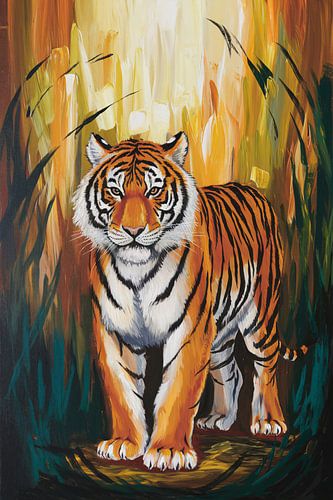 Krachtige tijger in kleurrijk bos