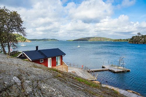 Gebouw en aanlegsteiger in Slussen in Zweden