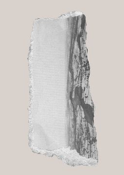 Minimal art collage in zwart-wit tegen een beige kleurige achtergrond. van Studio Allee