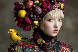 Surrealistisches Porträt Frau mit Vogel von Egon Zitter