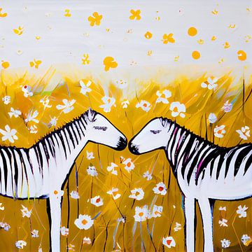 Zebras, hay and daisies by Bianca ter Riet