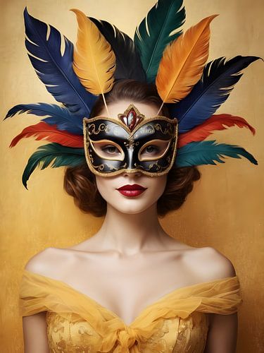 Een vrouw met een carnavalsmasker