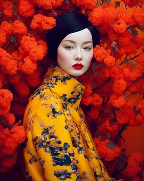 Modern portrait in red and yellow by Carla Van Iersel