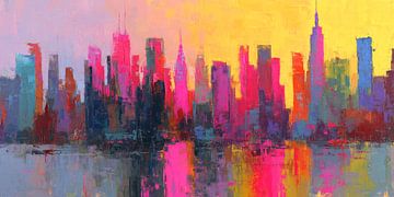 Neon aan de Hudson – Manhattan in Vuur en kleur van Vlindertuin-Art