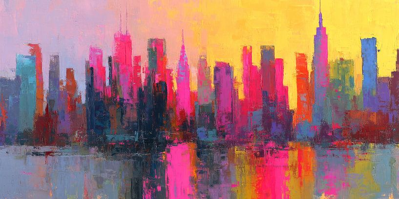 Neon aan de Hudson – Manhattan in Vuur en kleur van Vlindertuin-Art