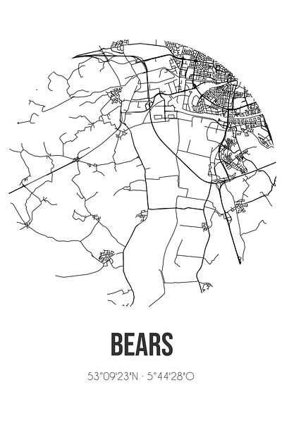 Bears (Fryslan) | Map | Black and white by Prints of Place