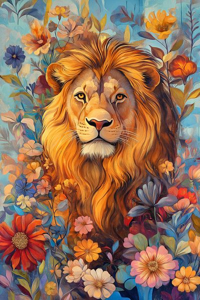 Leeuw tussen bloemen van ARTemberaubend