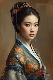 Original chinesische Frau in traditioneller Kleidung und Schmuck aus dem 18. Jahrhundert.