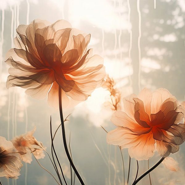 Flaumige Pfirsichblüten im Nebel von Lauri Creates