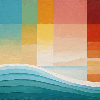 Abstrakter Strand Sonnenuntergang - Buntes modernes Kunstwerk