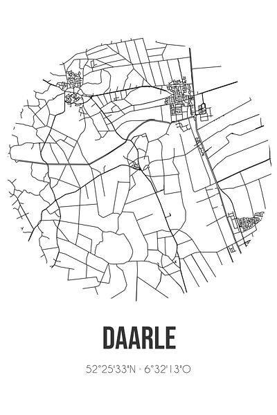Daarle (Overijssel) | Carte | Noir et blanc par Affiches de lieux