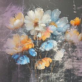 Een kleurrijk vintage veldbloemen op donkere achtergrond. van J.a Dijkstra