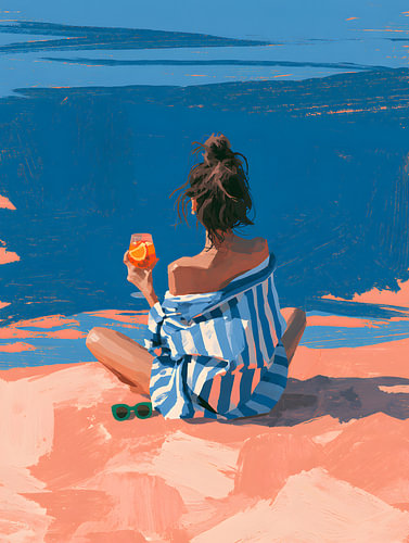 Vrouw met een Spritz op Pink Beach