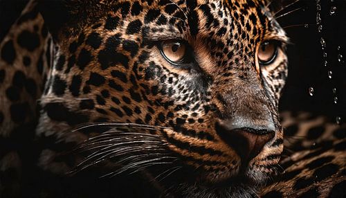 Tijger in de regen met regendruppels