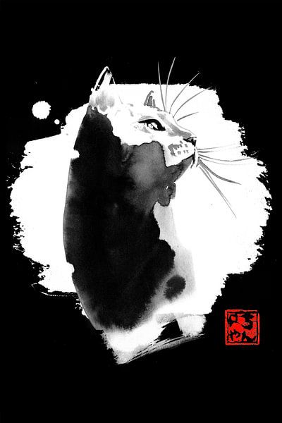 stain cat in white by Péchane Sumie