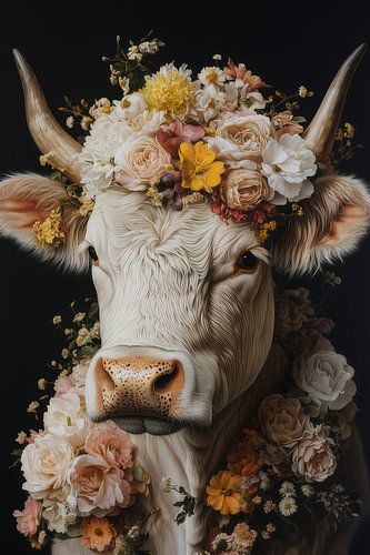 Elegant Cow in Soft Floral Splendour - Romantic Beauty