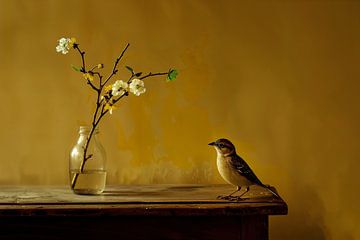 De bloesem en het vogeltje van Japandi Art Studio