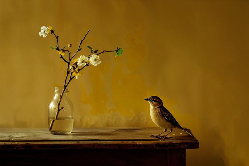 The blossom and the little bird by Japandi Art Studio