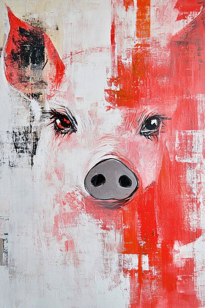 Abstraktes Schwein in Rottönen von Imperial Art House