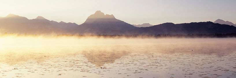Mist over de Hopfensee bij zonsopgang, Allgäu, Beieren van Markus Lange