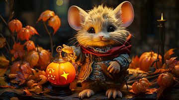 Petite souris avec une illustration de lanterne d'Halloween sur Animaflora PicsStock