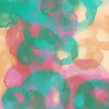 Art néon. Formes organiques à l'aquarelle en vert, rose, ocre. sur Dina Dankers