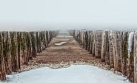 Golfbreker in de noordzee bij het besneeuwde strand van Dishoek in Zeeland van Wout Kok thumbnail