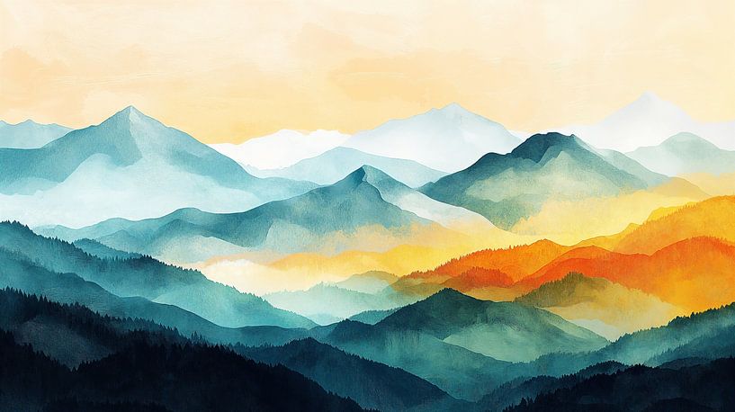Bunte Berglandschaft im Nebel Nr.1 von Studio BB
